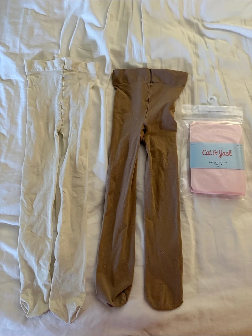 Cat & Jack Cream and Brown Kids' Tights 2-Pack with Pink Pack